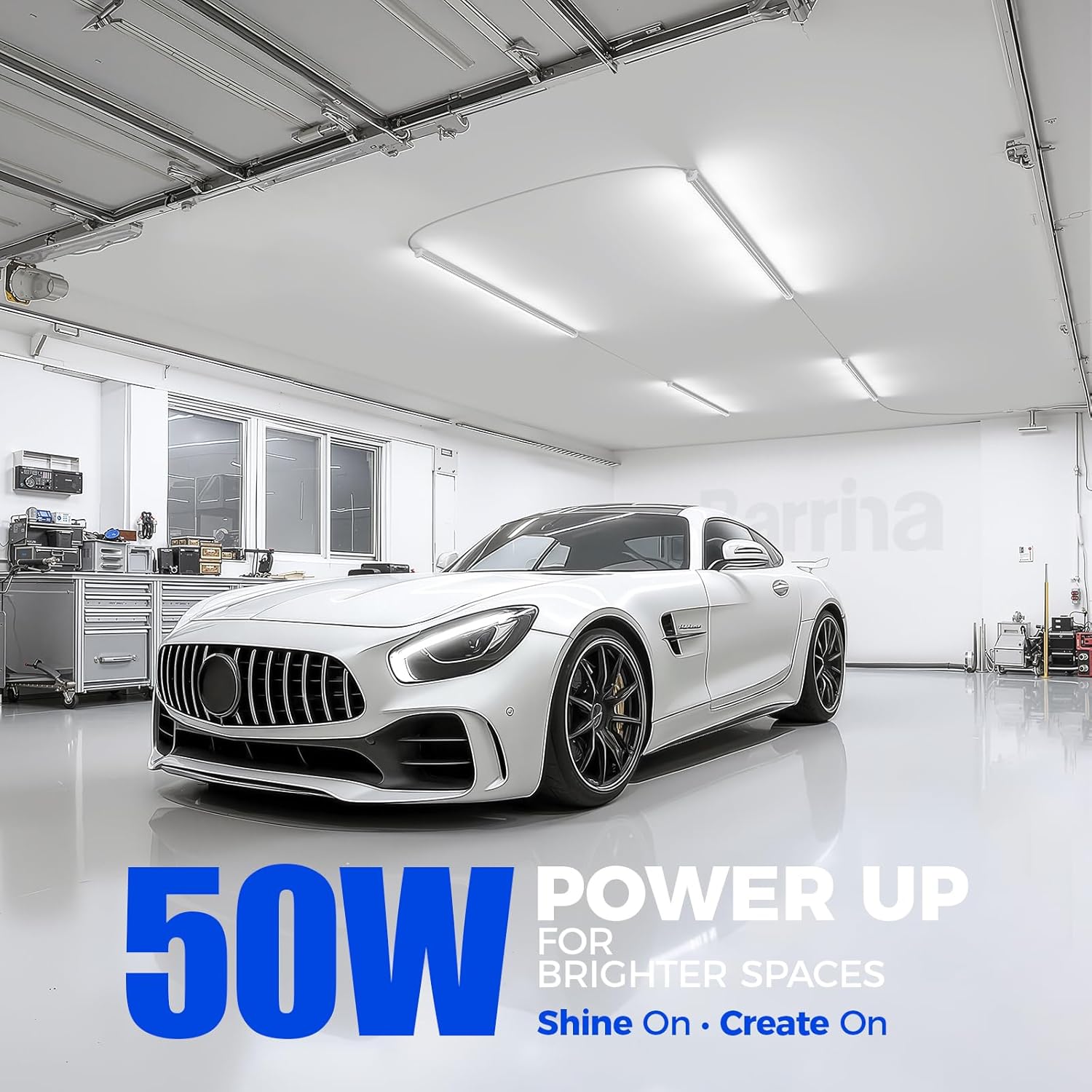 Barrina T8 LED Shop Lights for Workshop 4FT, 50W, 5000K, Daylight White, Clear Cover, Ceiling, V-Shape Shop Light Fixture, Garage, Warehouse, Basement, ETL Listed, 4Packs